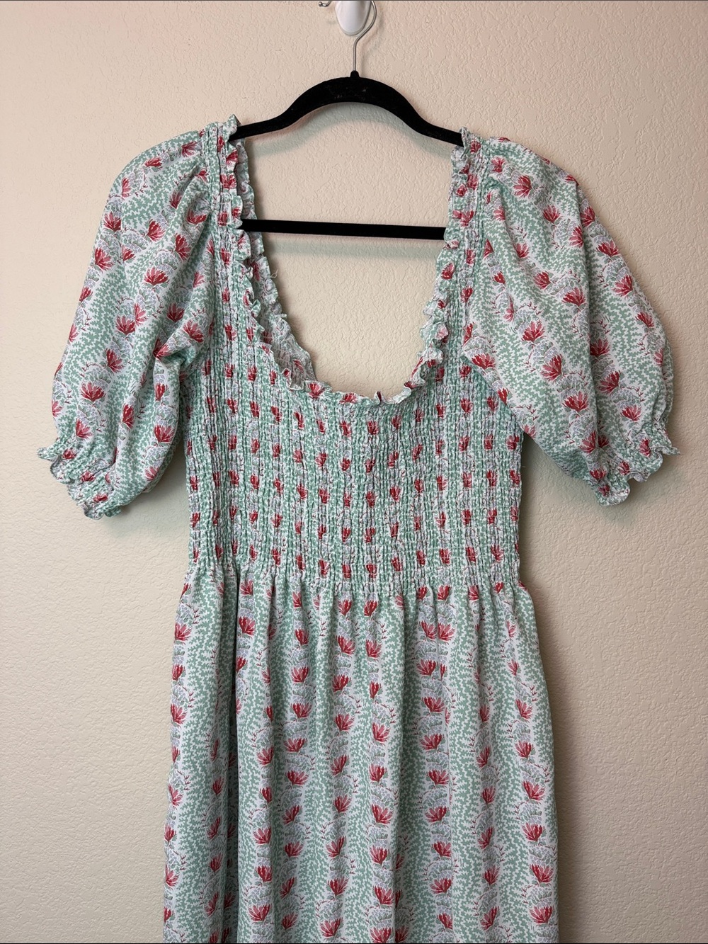Hill House The Nap Dress Louisa Midi Dress in Light Mint and Coral Size Medium - Picture 2 of 8